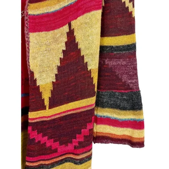 Free People Hooded Long Multicolor Cardigan | Boho Coastal Cowgirl Tribal Indie - Picture 6 of 16